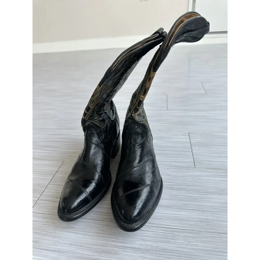 Vaquero Western Made in Mexico Leather Gold Stitching Cowboy Boots Sz 6 1/2